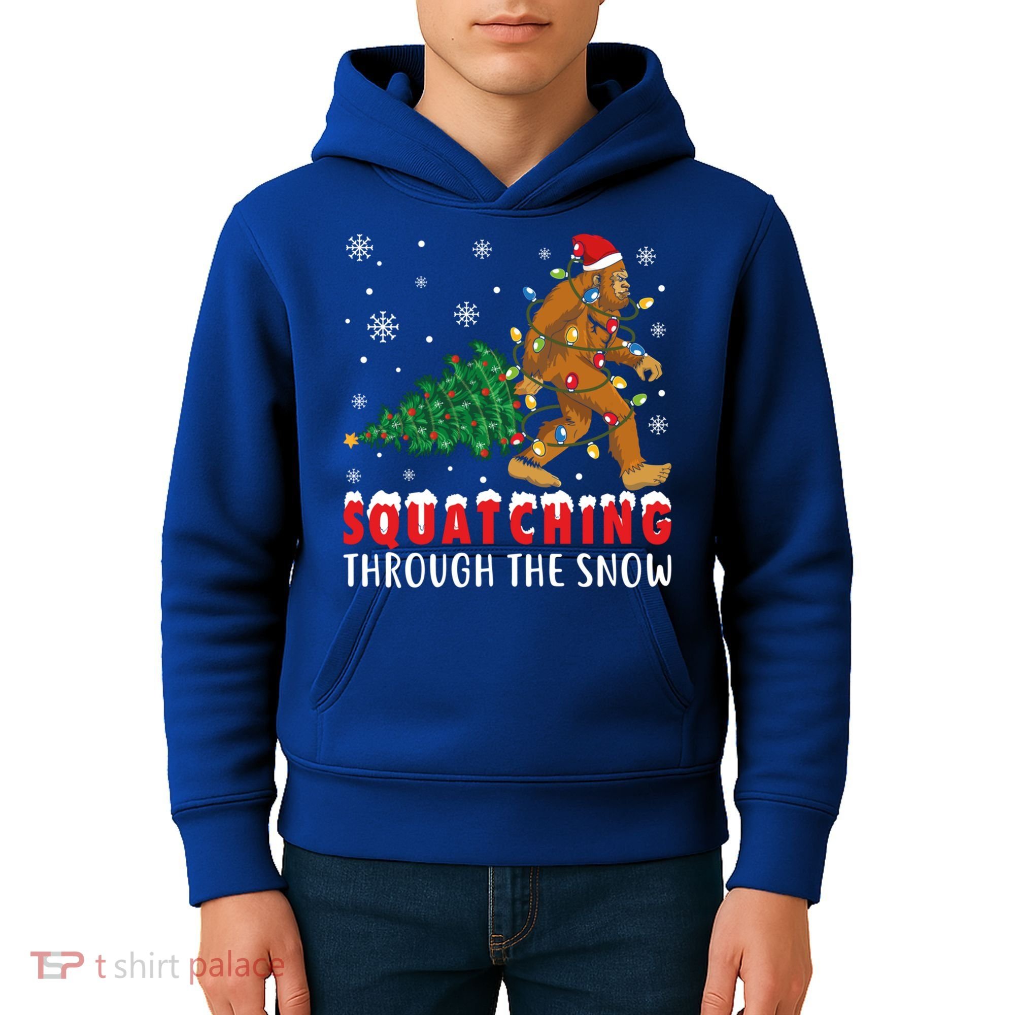 Squatching Through The Snow Christmas Bigfoot Sasquatch Cute Gift Kids Hoodie