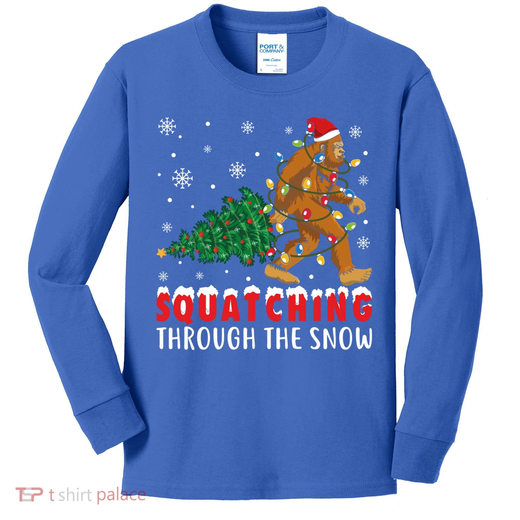 Squatching Through The Snow Christmas Bigfoot Sasquatch Cute Gift Kids Long Sleeve Shirt