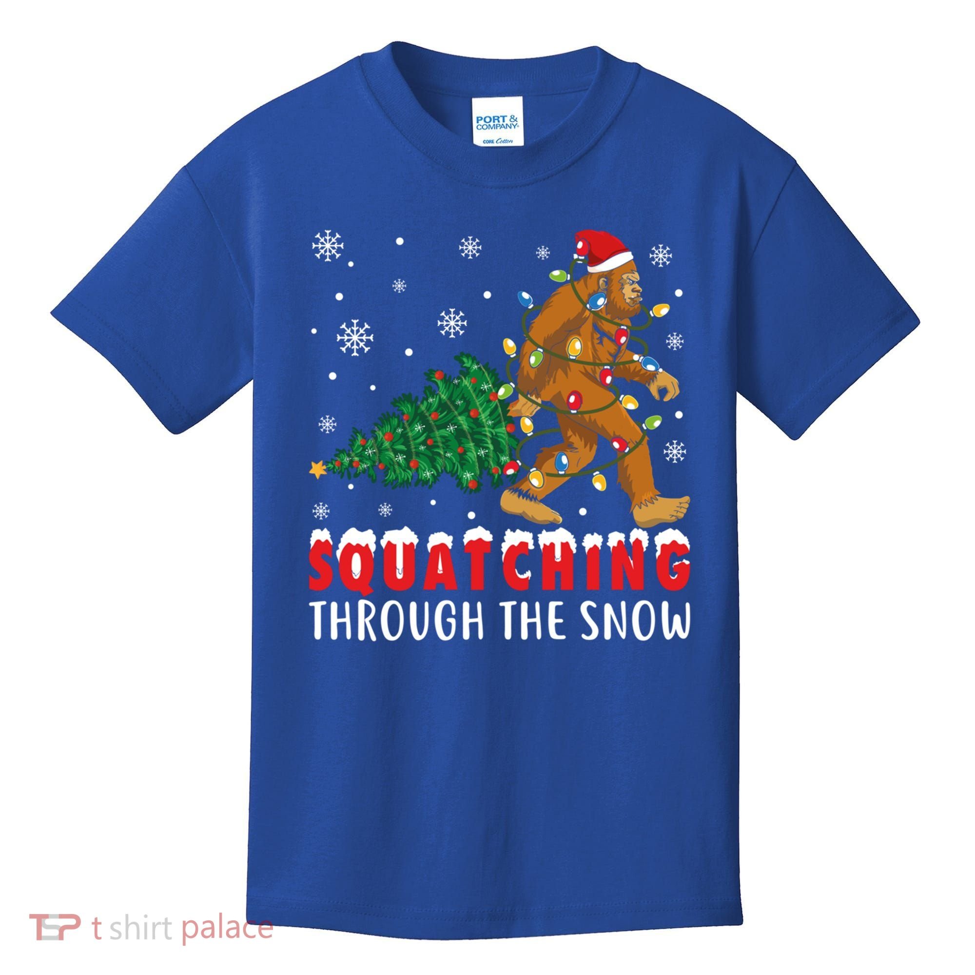 Squatching Through The Snow Christmas Bigfoot Sasquatch Cute Gift Kids T-Shirt