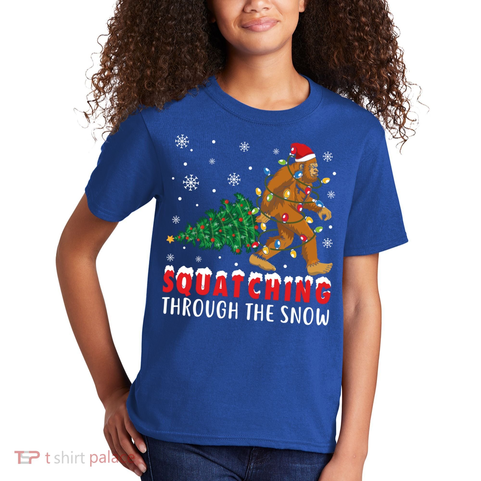 Squatching Through The Snow Christmas Bigfoot Sasquatch Cute Gift Kids T-Shirt
