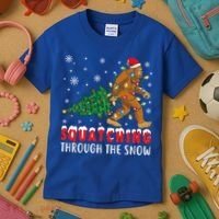 Squatching Through The Snow Christmas Bigfoot Sasquatch Cute Gift Kids T-Shirt thumb 3