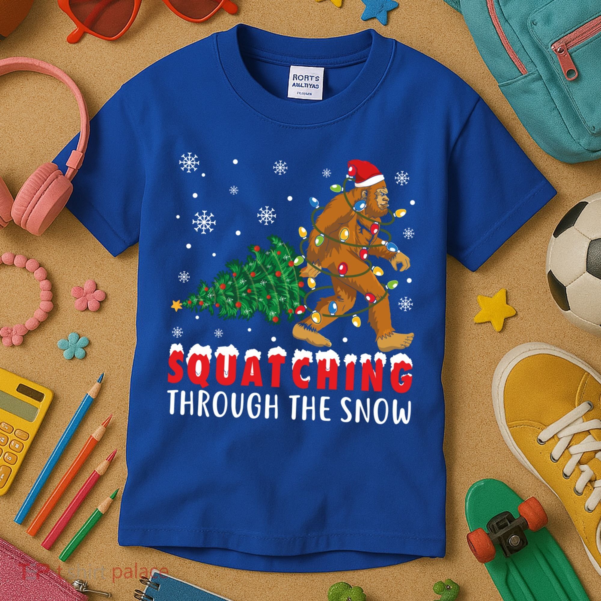 Squatching Through The Snow Christmas Bigfoot Sasquatch Cute Gift Kids T-Shirt