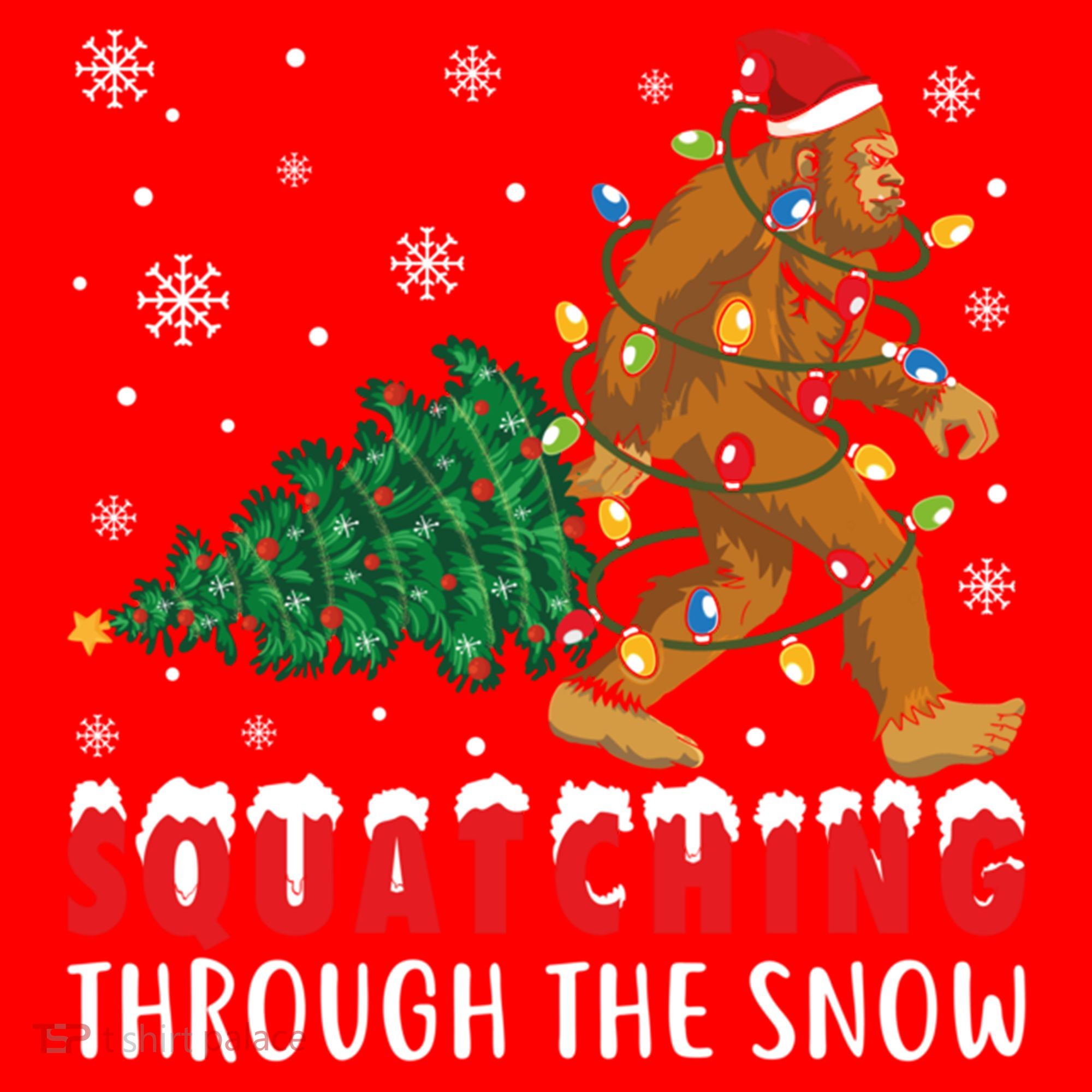 Squatching Through The Snow Christmas Bigfoot Sasquatch Cute Gift Santa Hat