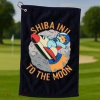 Shiba To The Moon Fox Rocket Ship Golf Towel thumb 1