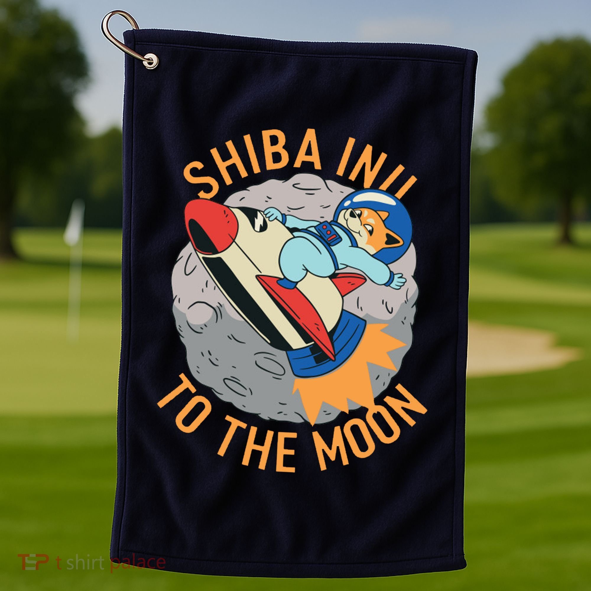 Shiba To The Moon Fox Rocket Ship Golf Towel