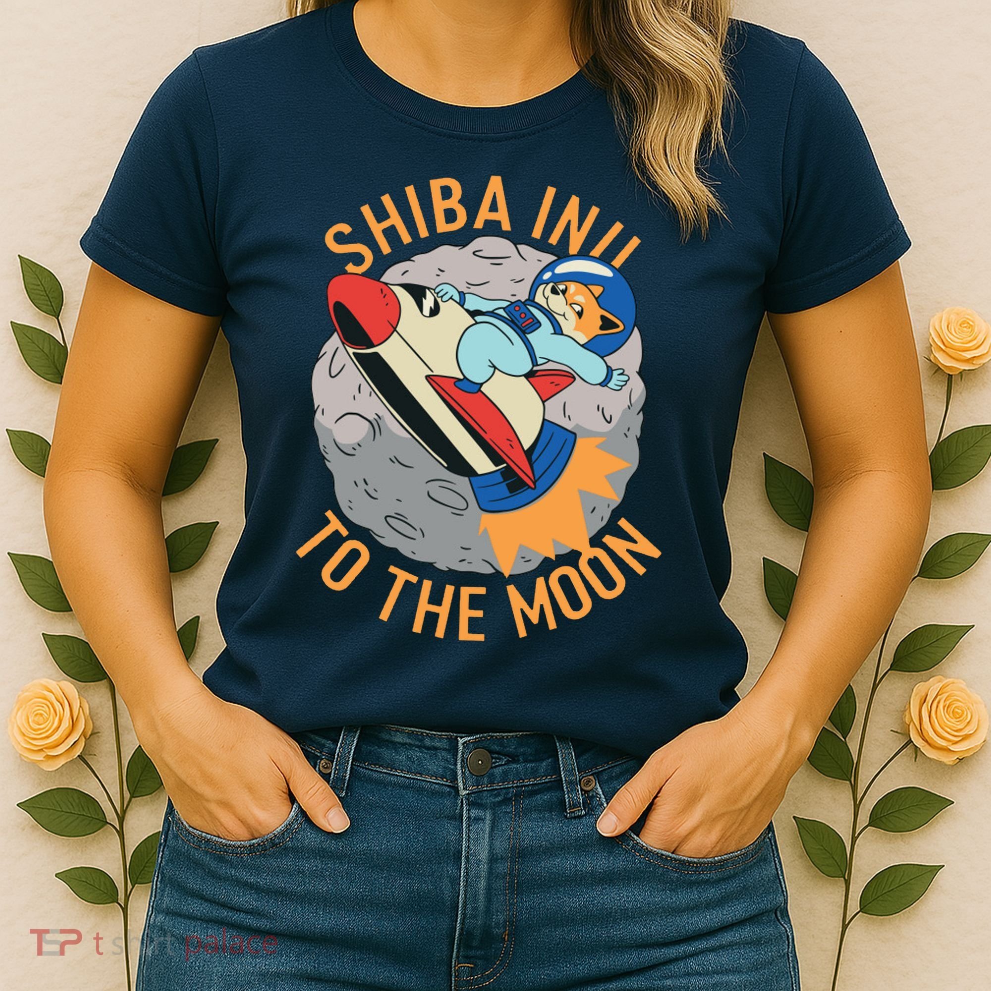 Shiba To The Moon Fox Rocket Ship Women's T-Shirt