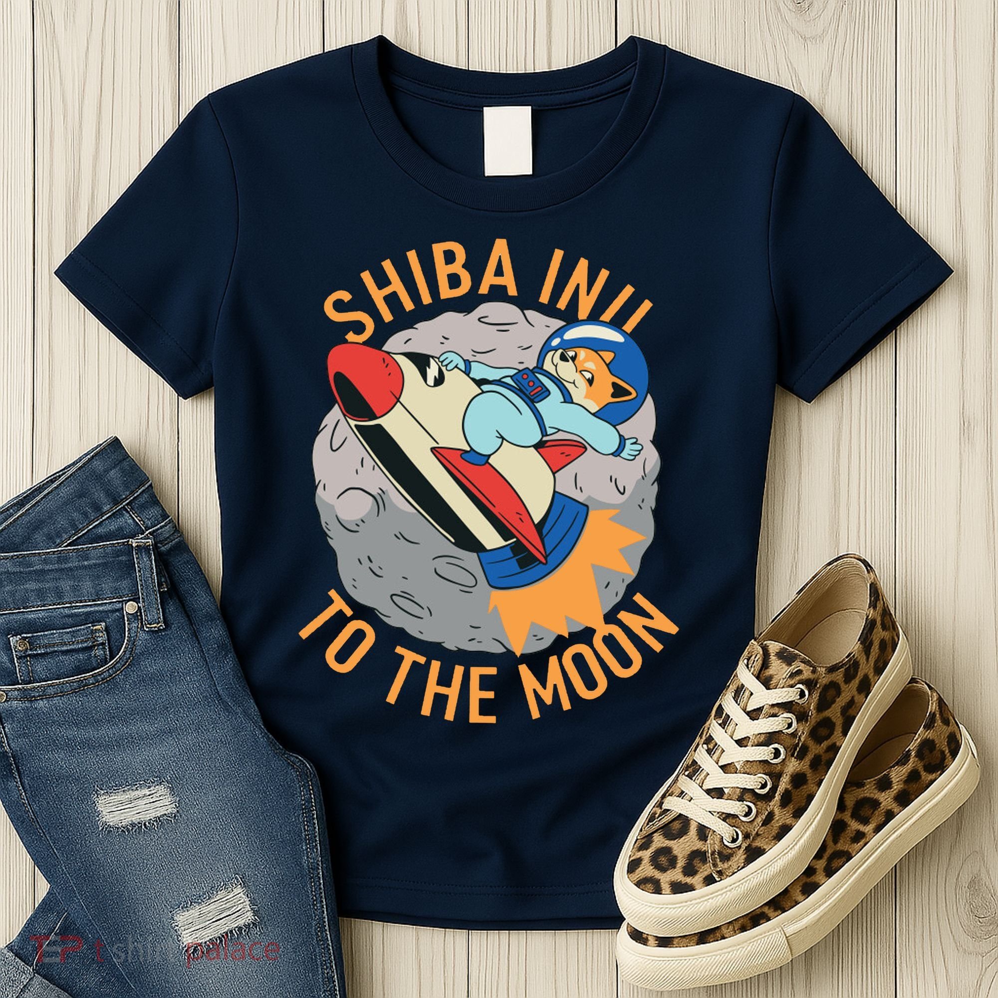 Shiba To The Moon Fox Rocket Ship Women's T-Shirt