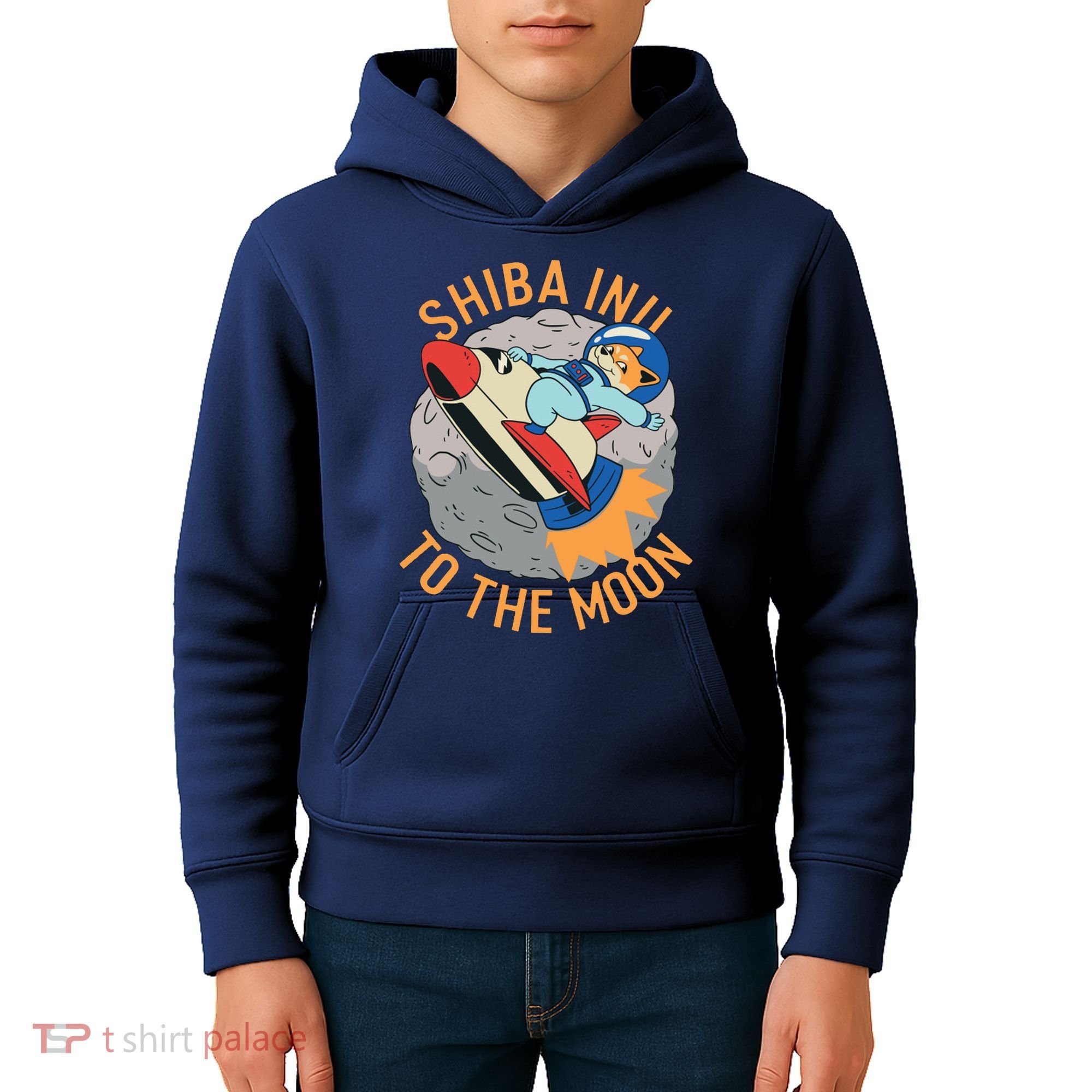 Shiba To The Moon Fox Rocket Ship Kids Hoodie