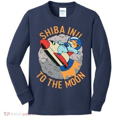 Shiba To The Moon Fox Rocket Ship Kids Long Sleeve Shirt