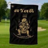 Sawadee Thai Traditional Sak Yant Thai Twin Tigers Muay Thai Golf Towel thumb 1