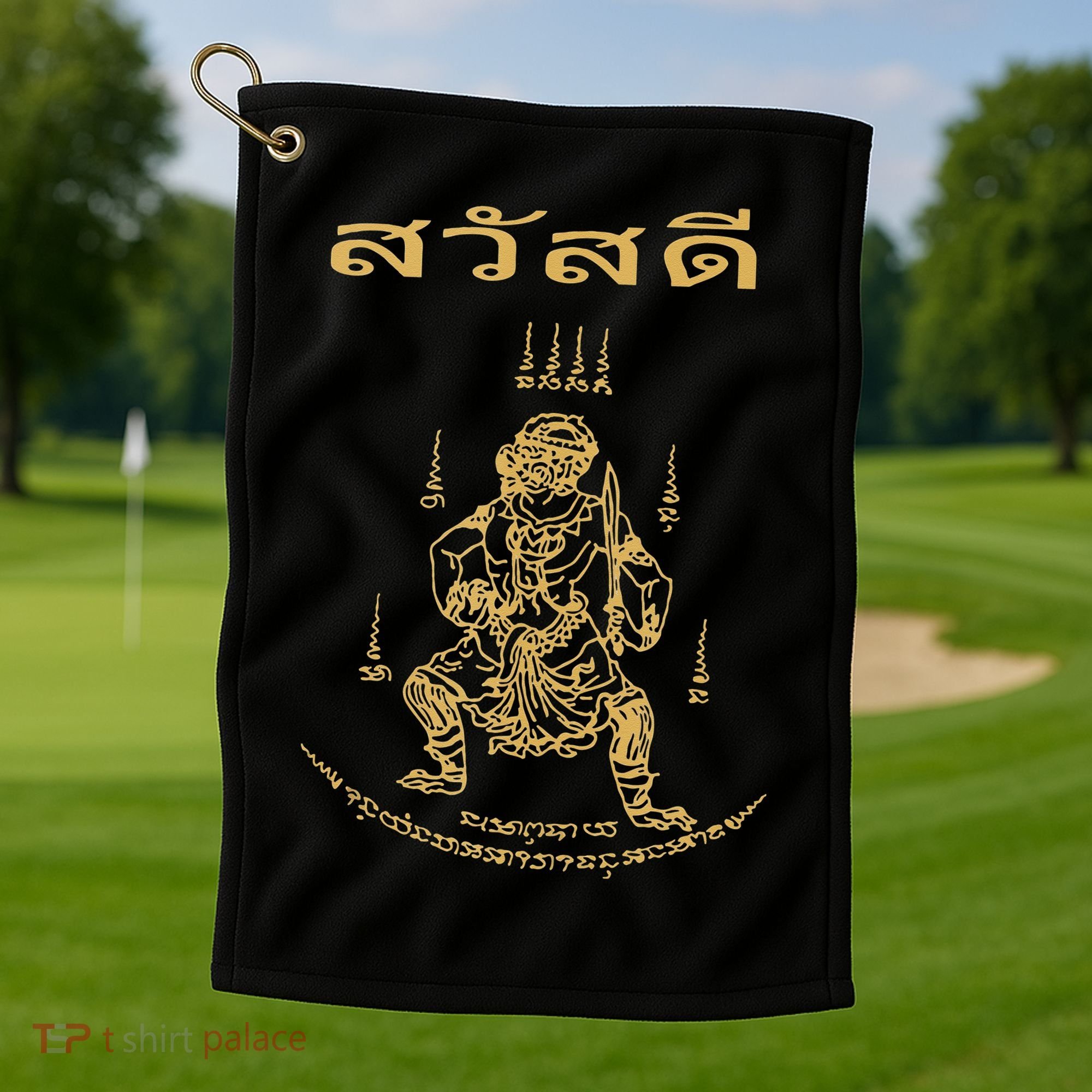 Sawadee Thai Traditional Sak Yant Thai Twin Tigers Muay Thai Golf Towel