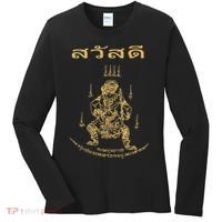 Sawadee Thai Traditional Sak Yant Thai Twin Tigers Muay Thai Women's Long Sleeve Shirt thumb 0