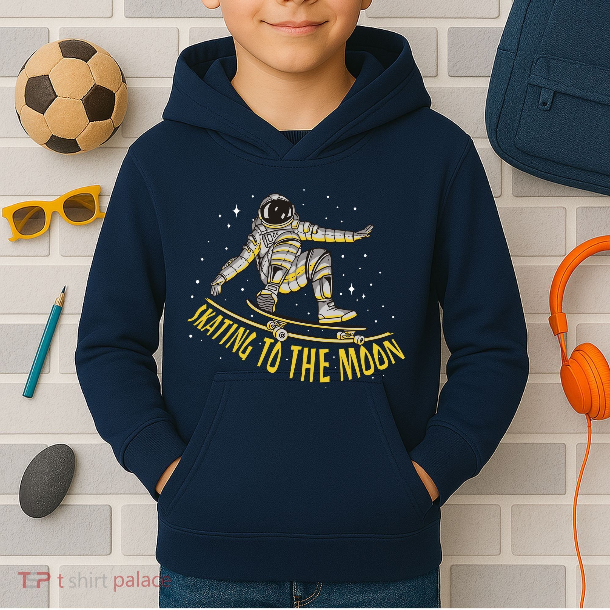 Skating To The Moon Astronaut Kids Hoodie