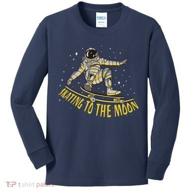 Skating To The Moon Astronaut Kids Long Sleeve Shirt
