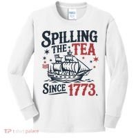 Spilling The Tea Since 1773 Funny Tea Party Kids Long Sleeve Shirt thumb 0