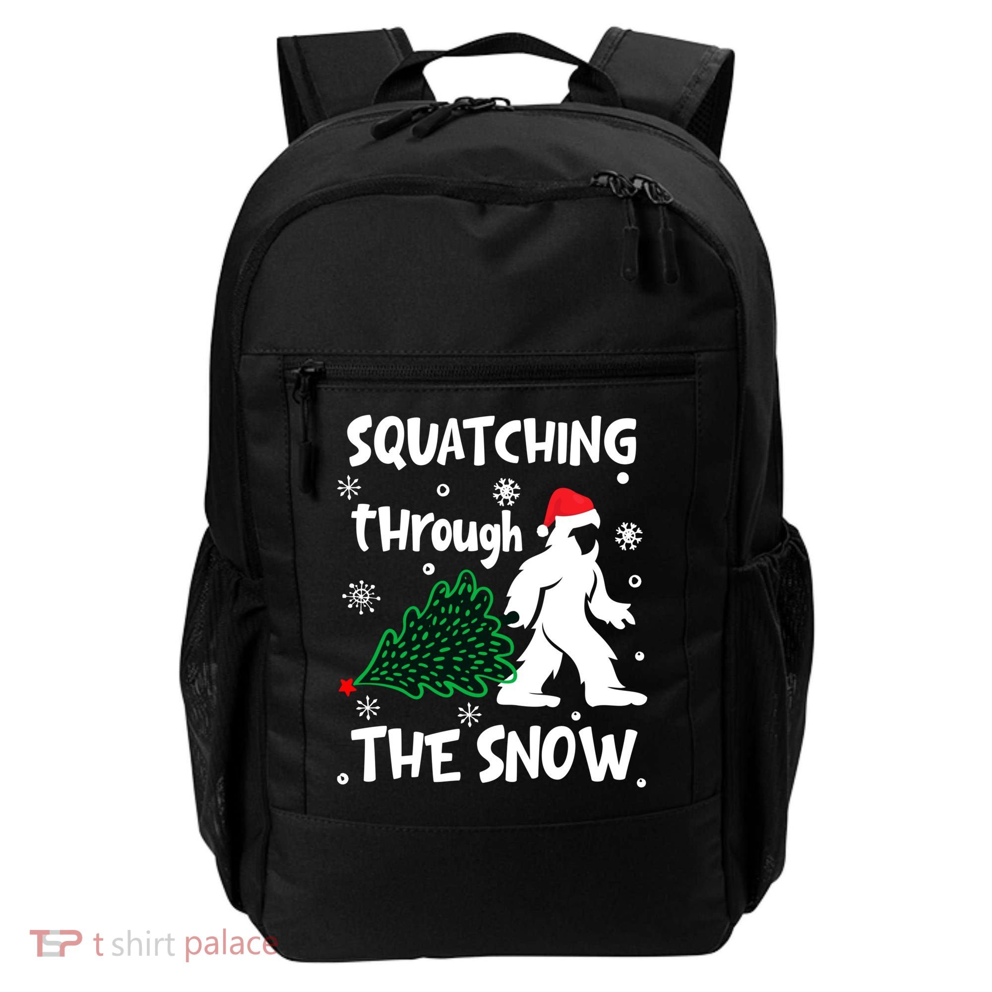Squatching Through The Snow Christmas Sasquatch Santa Hat Backpack