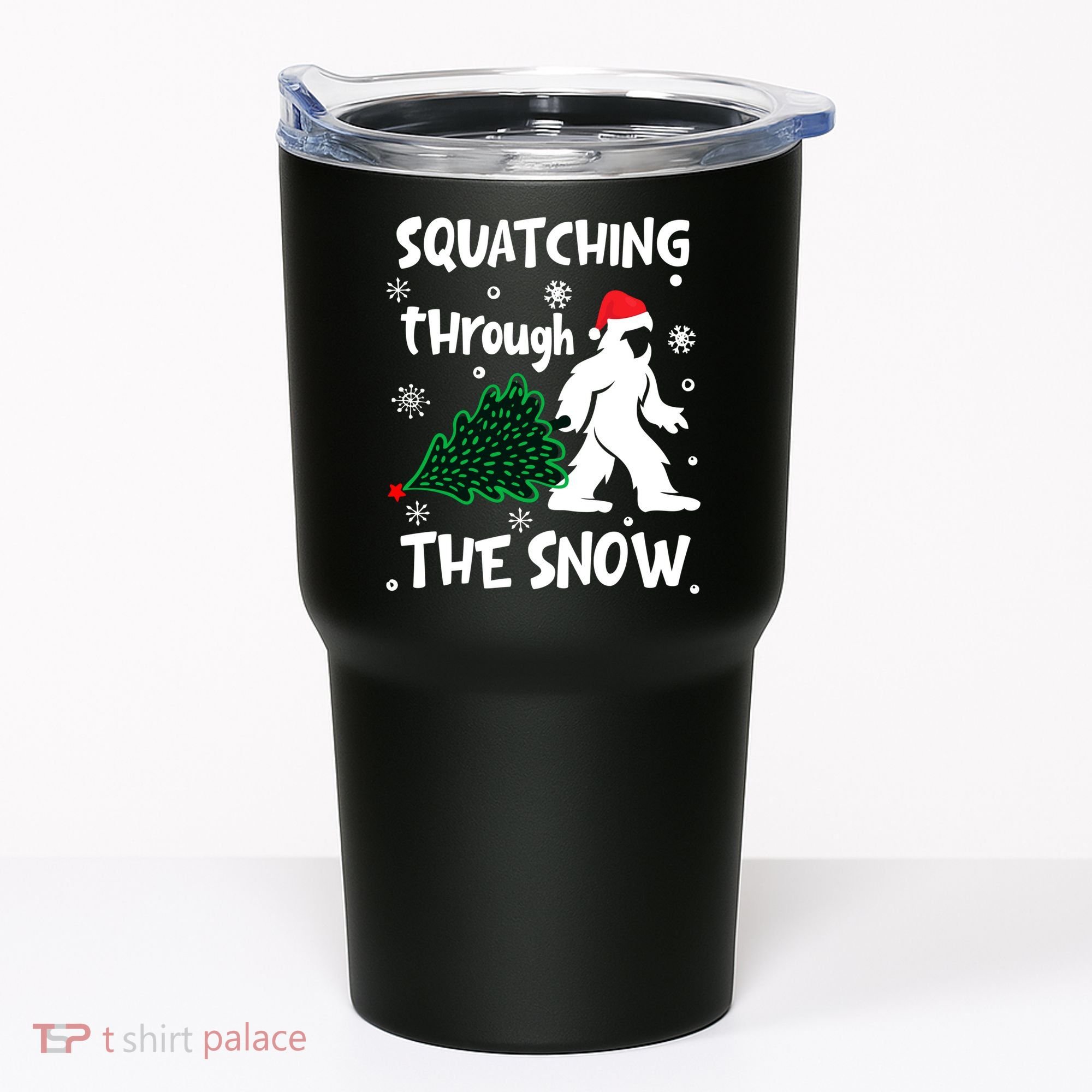 Squatching Through The Snow Christmas Sasquatch Santa Hat Tumbler