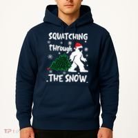 Squatching Through The Snow Christmas Sasquatch Santa Hat Hoodie thumb 2