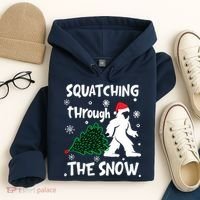 Squatching Through The Snow Christmas Sasquatch Santa Hat Hoodie thumb 4