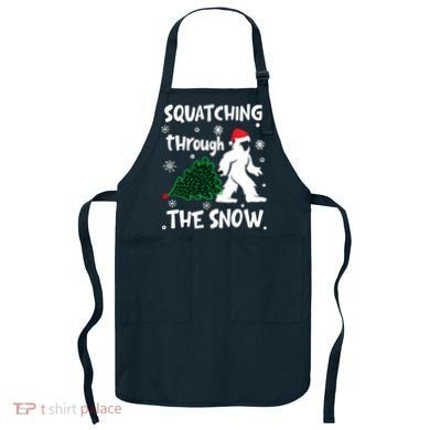 Squatching Through The Snow Christmas Sasquatch Santa Hat Apron