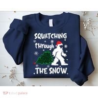 Squatching Through The Snow Christmas Sasquatch Santa Hat Sweatshirt thumb 2