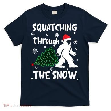 Squatching Through The Snow Christmas Sasquatch Santa Hat T-Shirt
