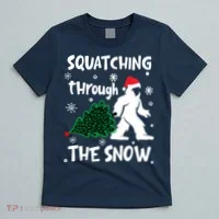 Squatching Through The Snow Christmas Sasquatch Santa Hat T-Shirt thumb 5