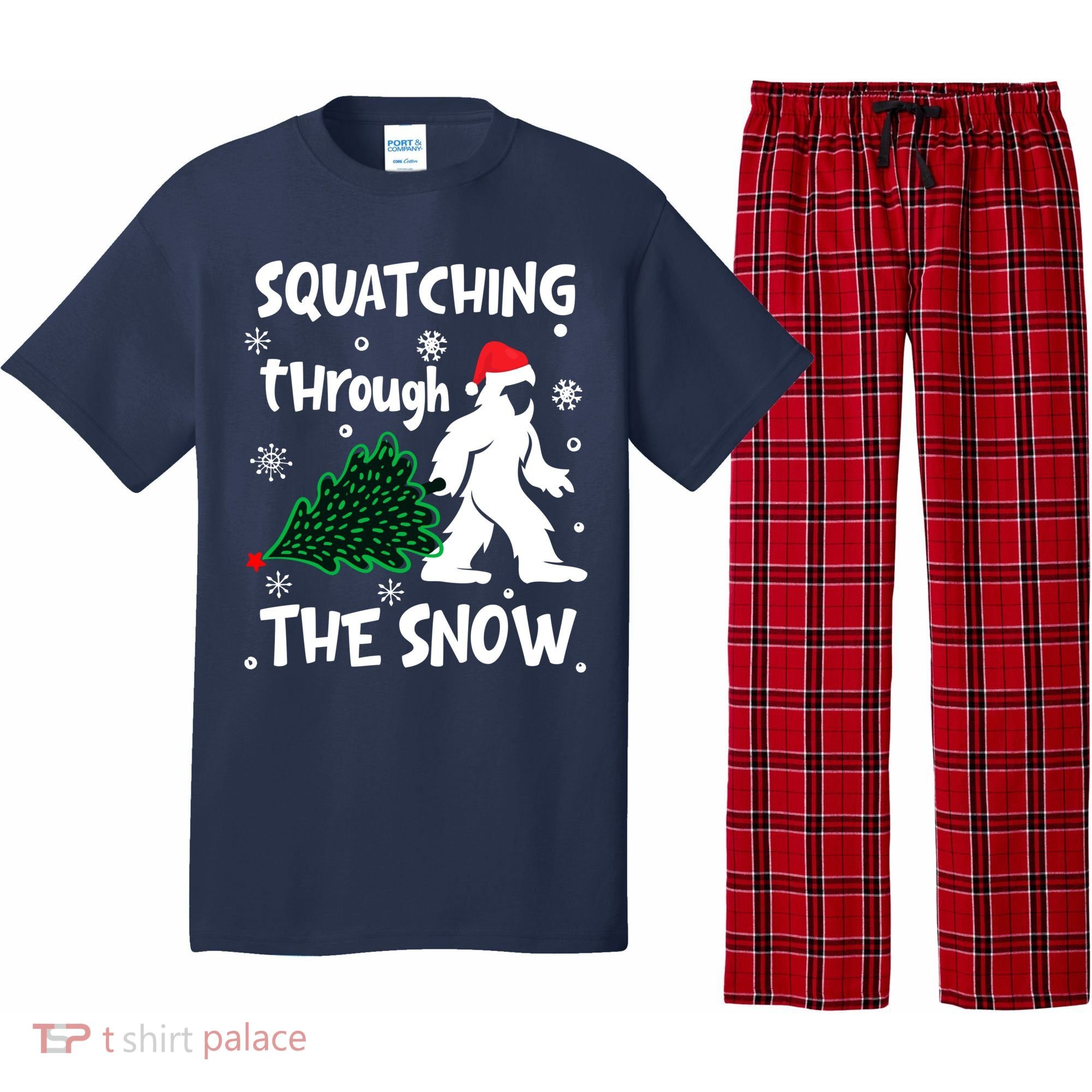 Squatching Through The Snow Christmas Sasquatch Santa Hat Pajama Set