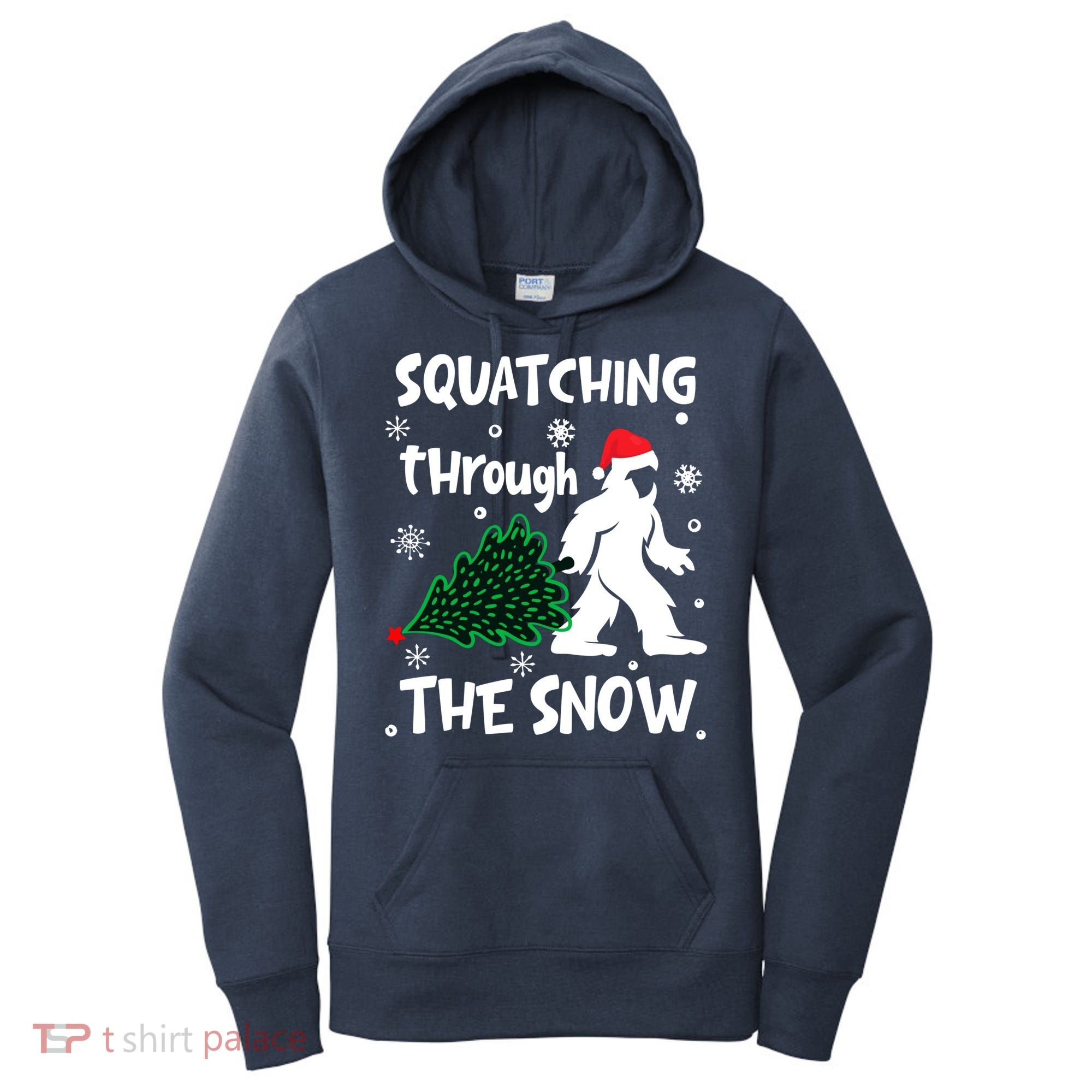 Squatching Through The Snow Christmas Sasquatch Santa Hat Women's Hoodie
