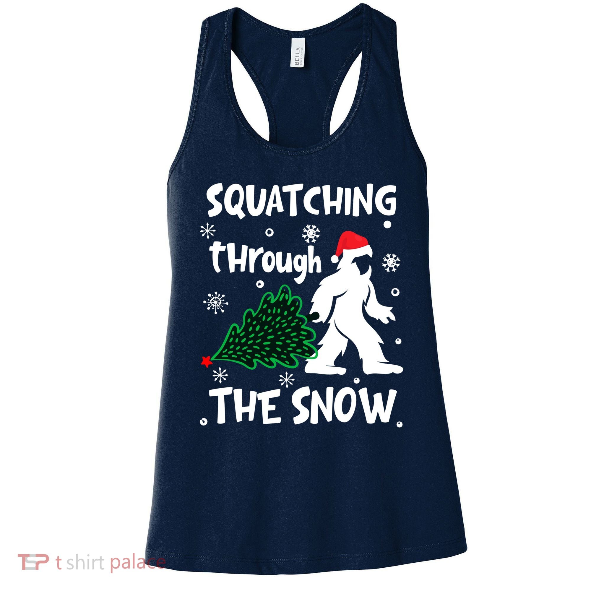 Squatching Through The Snow Christmas Sasquatch Santa Hat Women's Tank Top
