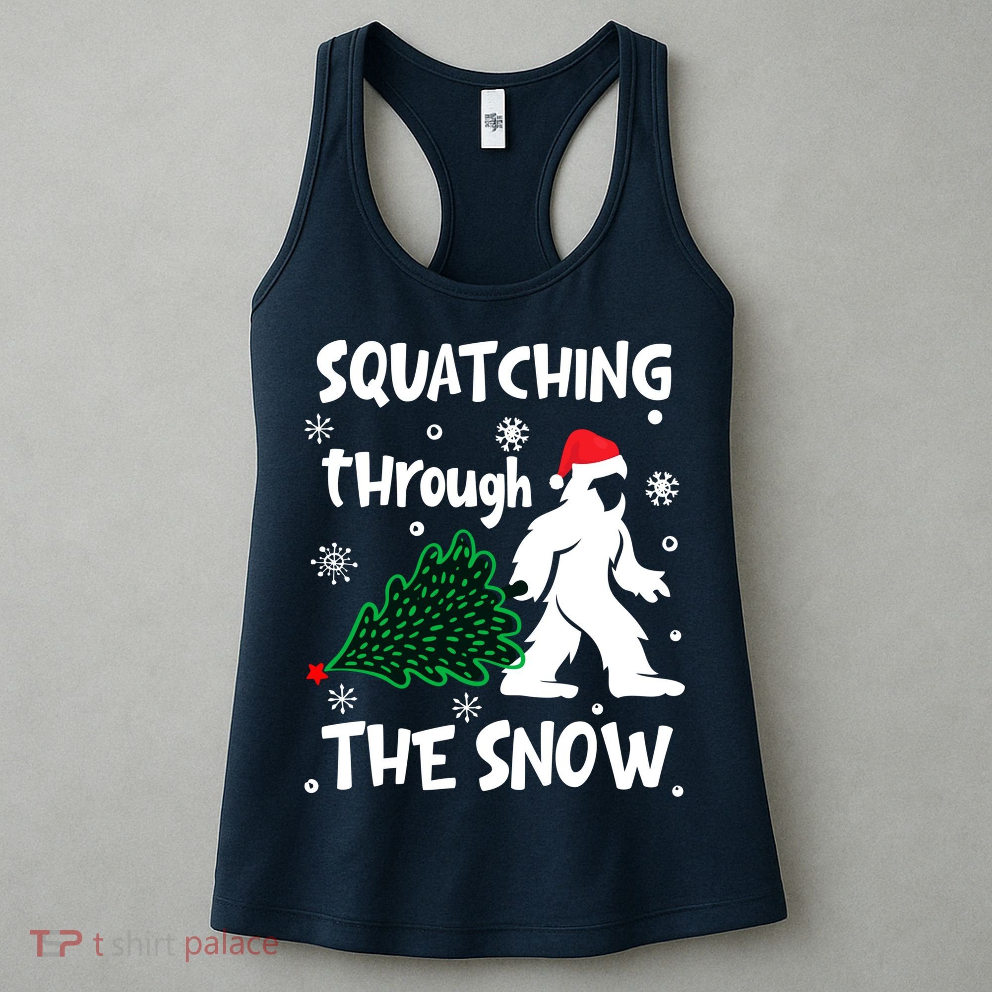 Squatching Through The Snow Christmas Sasquatch Santa Hat Women's Tank Top
