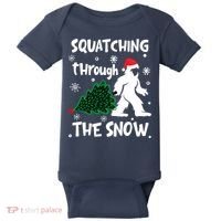 Squatching Through The Snow Christmas Sasquatch Santa Hat Baby Bodysuit thumb 0
