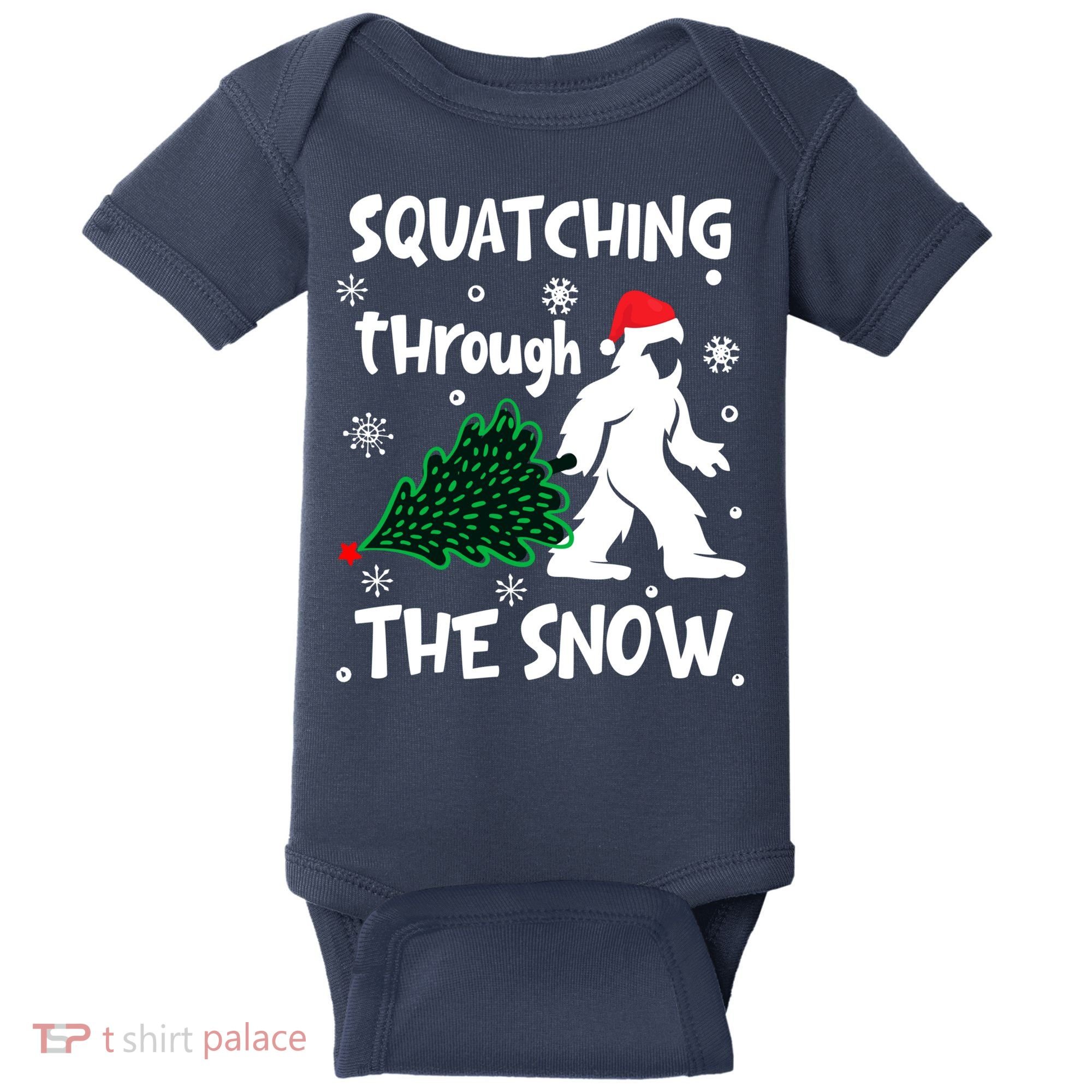 Squatching Through The Snow Christmas Sasquatch Santa Hat Baby Bodysuit