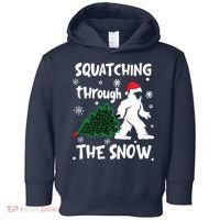 Squatching Through The Snow Christmas Sasquatch Santa Hat Toddler Hoodie thumb 0