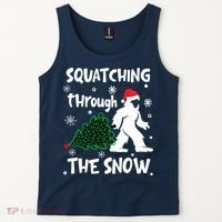 Squatching Through The Snow Christmas Sasquatch Santa Hat Tank Top thumb 2