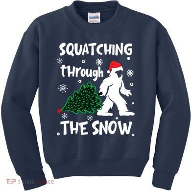 Squatching Through The Snow Christmas Sasquatch Santa Hat Kids Sweatshirt