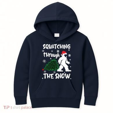 Squatching Through The Snow Christmas Sasquatch Santa Hat Kids Hoodie