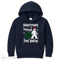 Squatching Through The Snow Christmas Sasquatch Santa Hat Kids Hoodie thumb 0