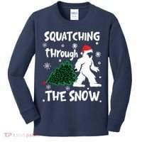 Squatching Through The Snow Christmas Sasquatch Santa Hat Kids Long Sleeve Shirt thumb 0