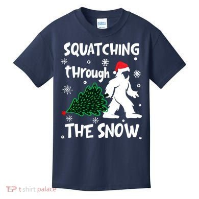 Squatching Through The Snow Christmas Sasquatch Santa Hat Kids T-Shirt