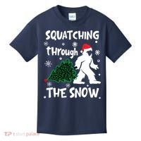 Squatching Through The Snow Christmas Sasquatch Santa Hat Kids T-Shirt thumb 0