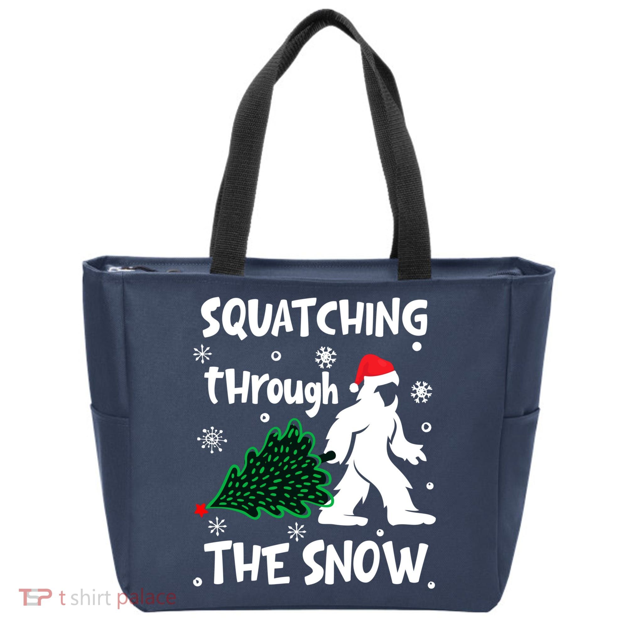Squatching Through The Snow Christmas Sasquatch Santa Hat Tote Bag
