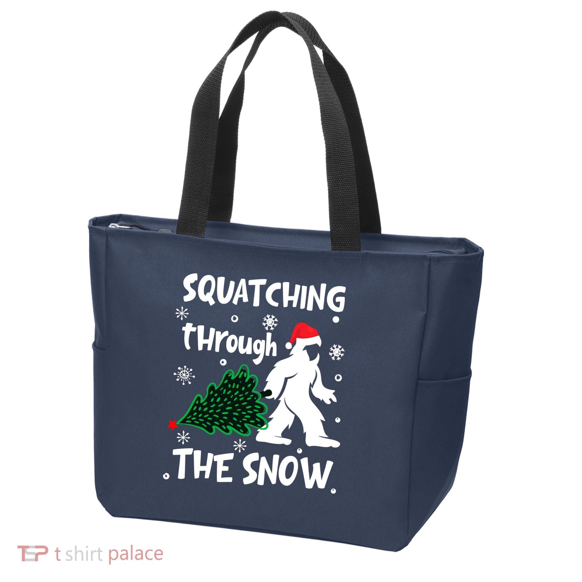 Squatching Through The Snow Christmas Sasquatch Santa Hat Tote Bag