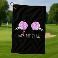 Save The TaTas Halloween Breast Cancer Awareness Golf Towel thumb 1
