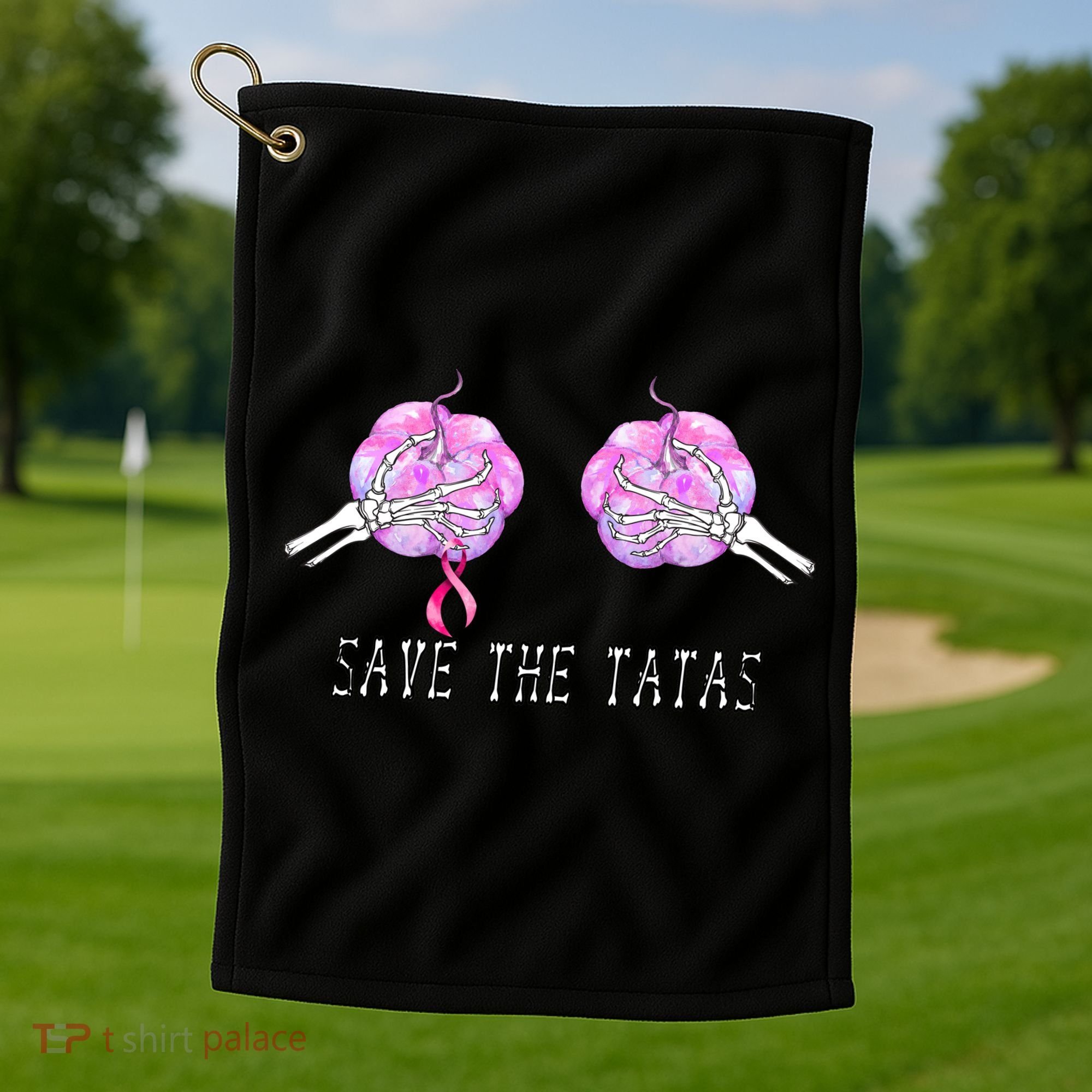 Save The TaTas Halloween Breast Cancer Awareness Golf Towel