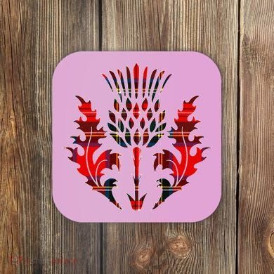Scottish Tartan Thistle Emblem Coaster
