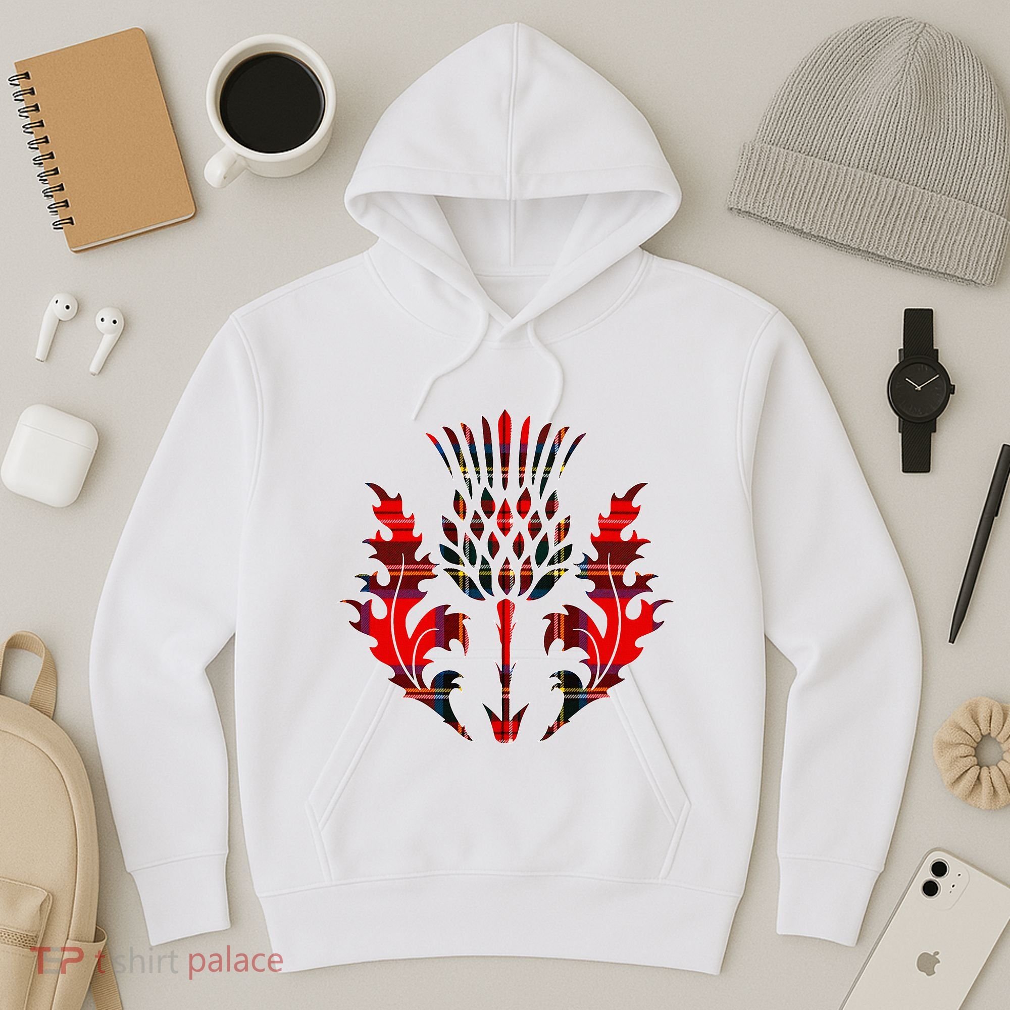 Scottish Tartan Thistle Emblem Hoodie