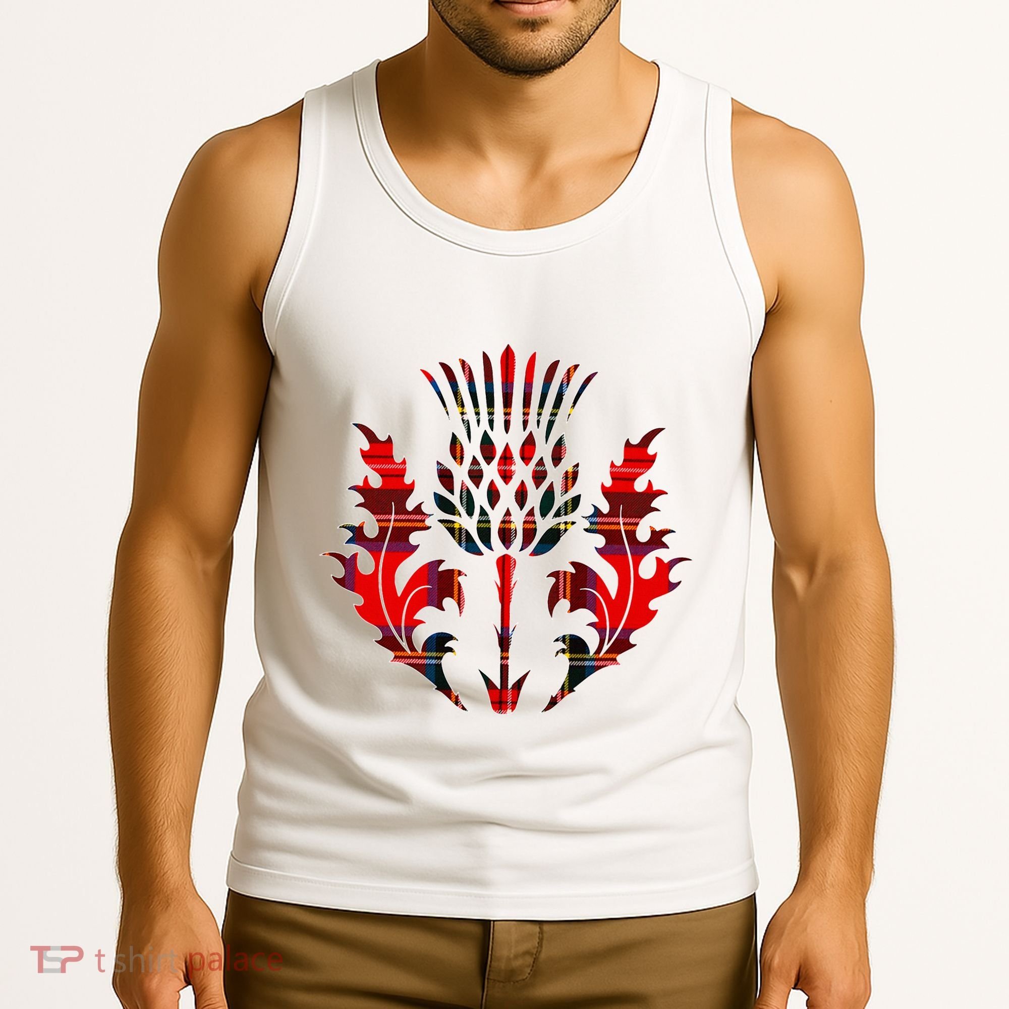 Scottish Tartan Thistle Emblem Tank Top