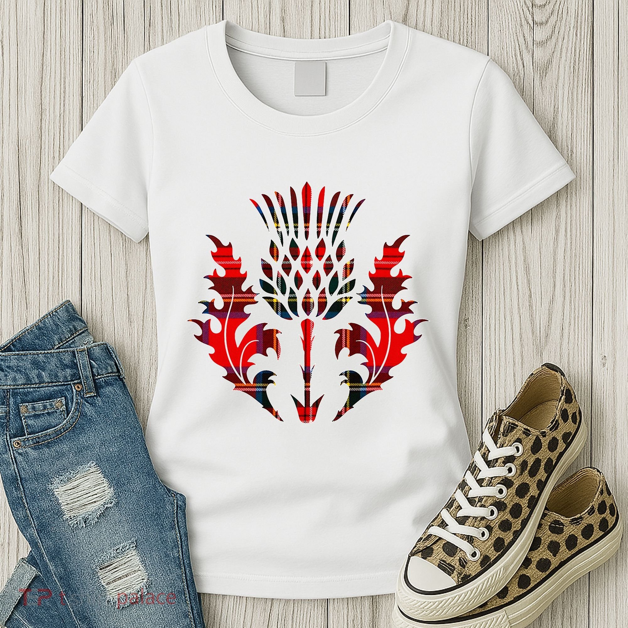 Scottish Tartan Thistle Emblem Women's T-Shirt