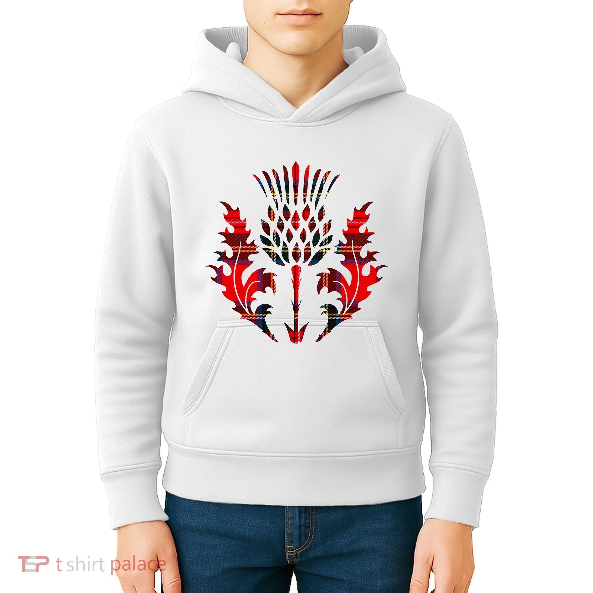 Scottish Tartan Thistle Emblem Kids Hoodie